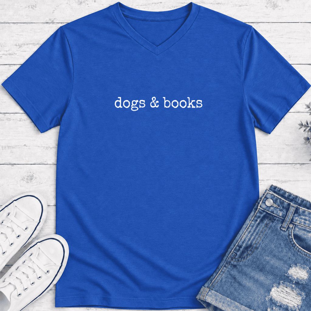 Dogs & Books Ultra-Soft V-Neck | Dog Lover & Reader Gift True Royal