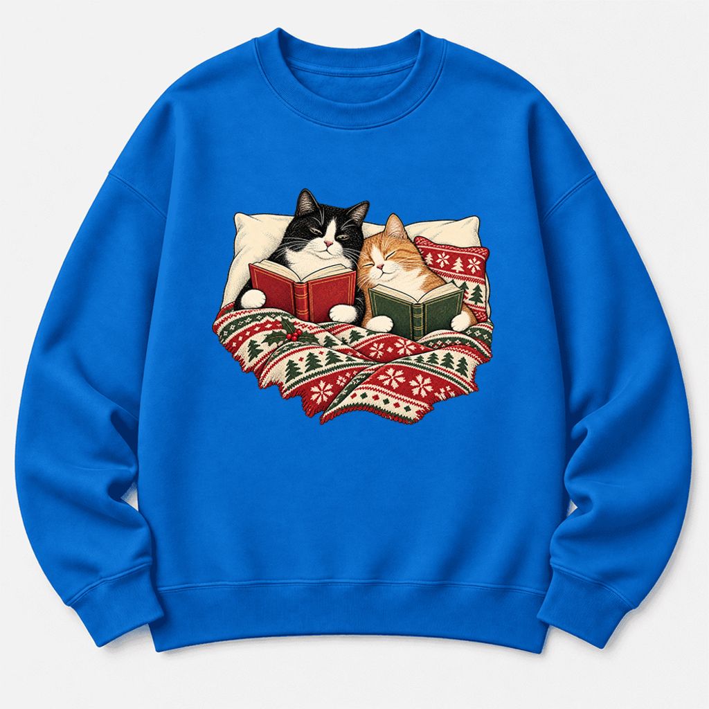 Christmas Reading Cat Couple Softstyle Sweatshirt | Cozy Christmas Gift Royal