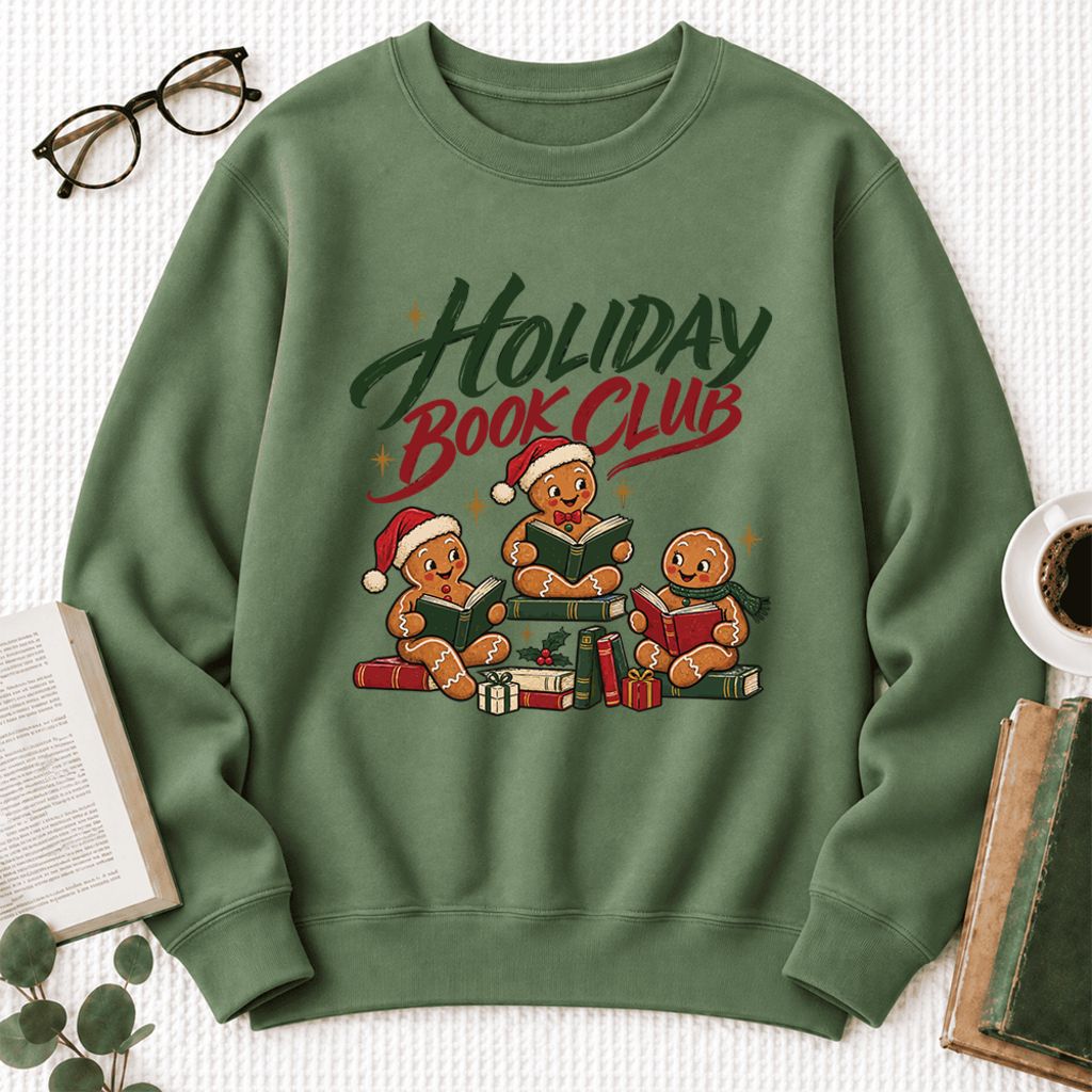 Holiday Book Club Softstyle Sweatshirt | Christmas Book Club Gift Military Green