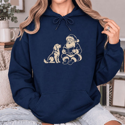 Funny Dog With Santa Christmas Softstyle Hoodie | Christmas Gift For Dog & Book Lover Navy