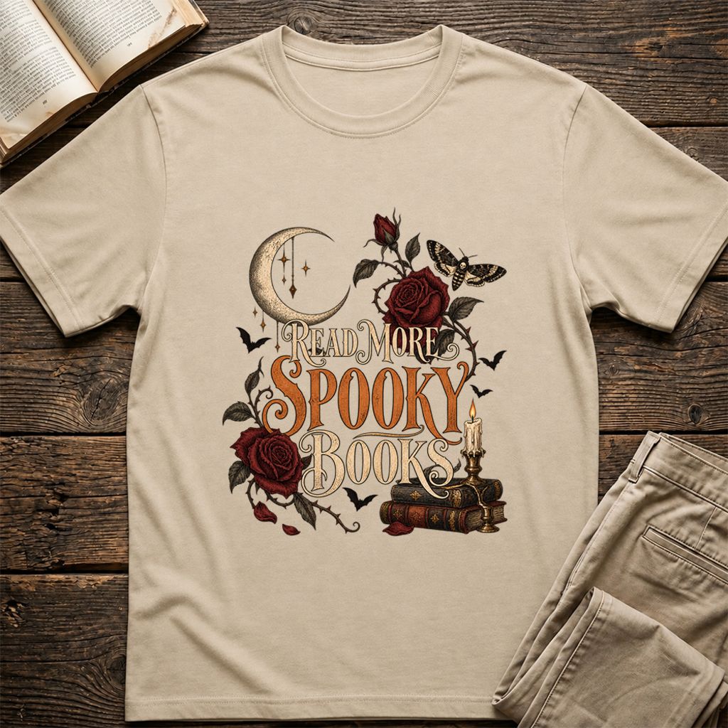 Read More Spooky Books Printed T-Shirt | Halloween Book Lover Gift Sand
