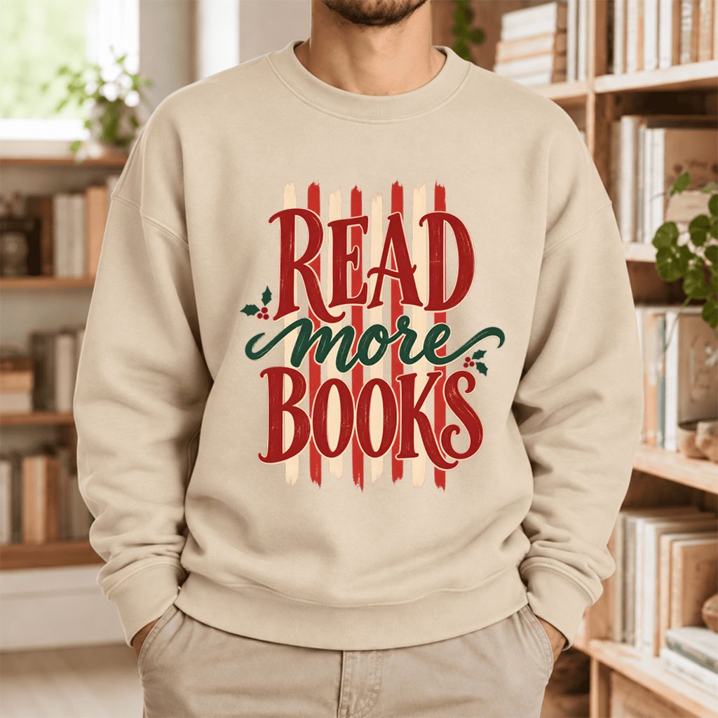 Read More Book Christmas Softstyle Sweatshirt | Christmas Book Lover Gift Sand