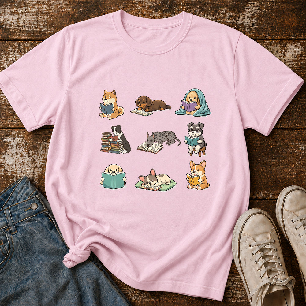 Funny Dogs Reading Softstyle T-Shirt | Book Lover Gift Light Pink