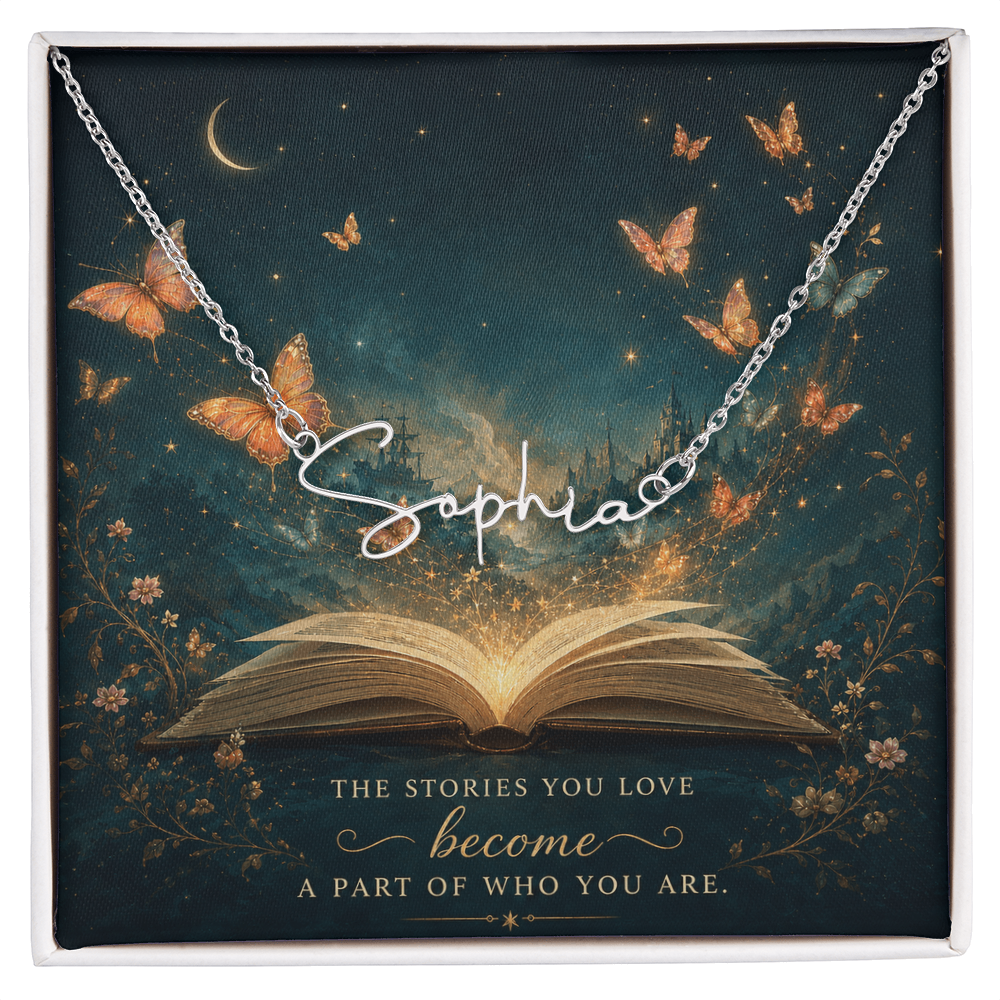 The Stories You Love Decorative Card And Custom Name Polished Stainless Steel Necklace With Box Book Lover Gift Font 2