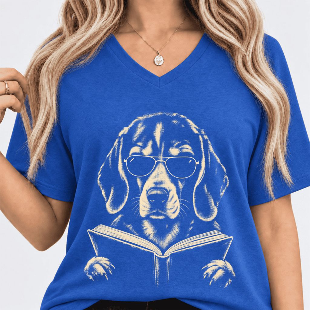 Beagle Reading Book Ultra-Soft V-Neck | Dog Mom Reader Gift True Royal