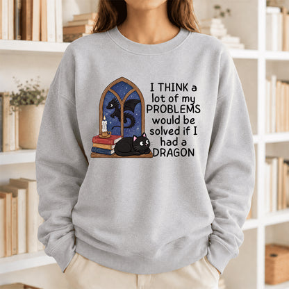 If I Could Have A Dragon Crewneck Sweatshirt | Reader Gift Sport Grey