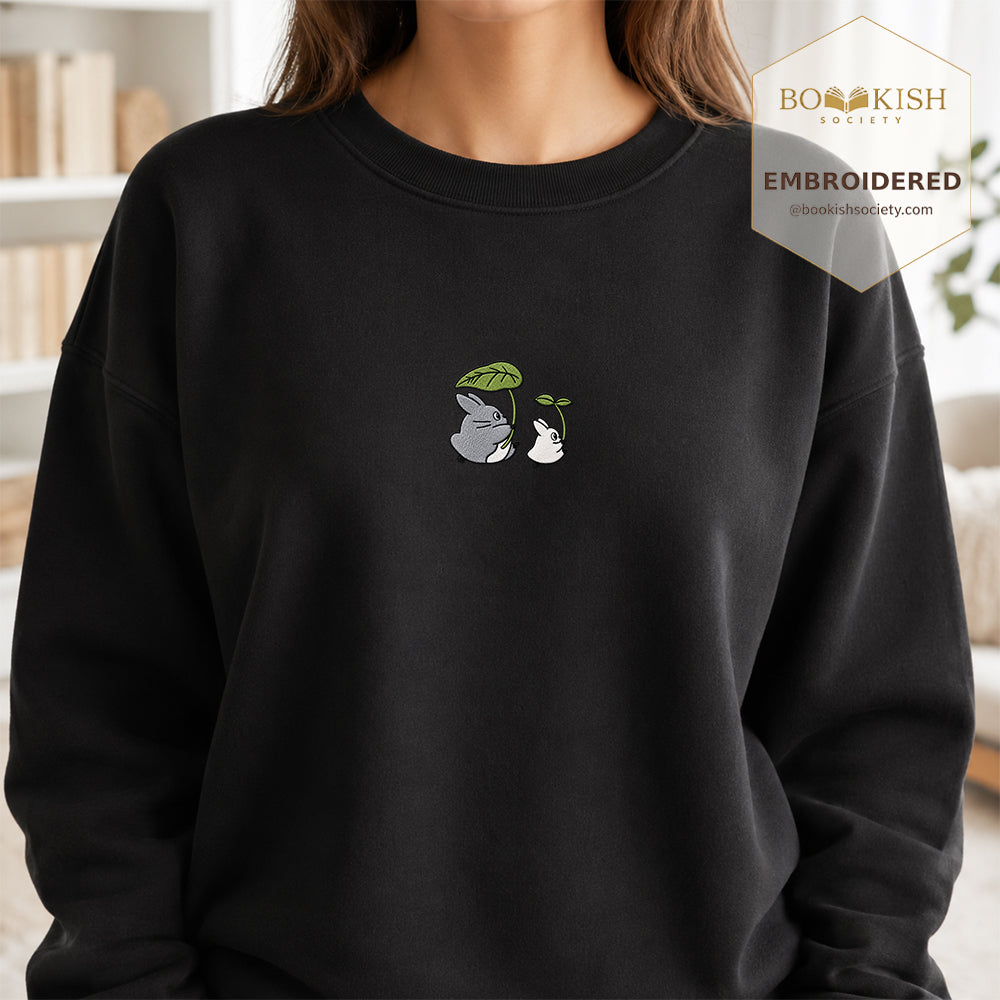 Forest Spirits and Flowers Embroidered Sweatshirt | Reader Gift Black