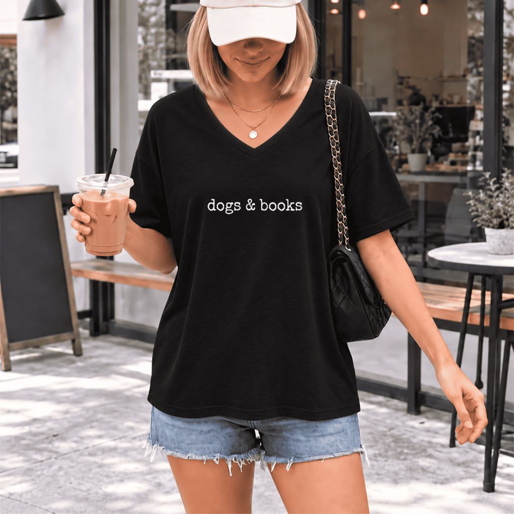 Dogs & Books Ultra-Soft V-Neck | Dog Lover & Reader Gift Black