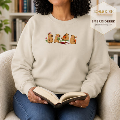 Reading Capybaras Embroidered Sweatshirt | Reader Gift Sand