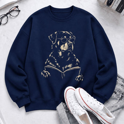 Rottweiler Reading Book Softstyle Sweatshirt | Dog Mom Reader Gift Navy