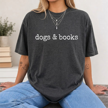 Dogs & Books Sport Cotton T-Shirt | Dog Lover & Reader Gift Dark Heather