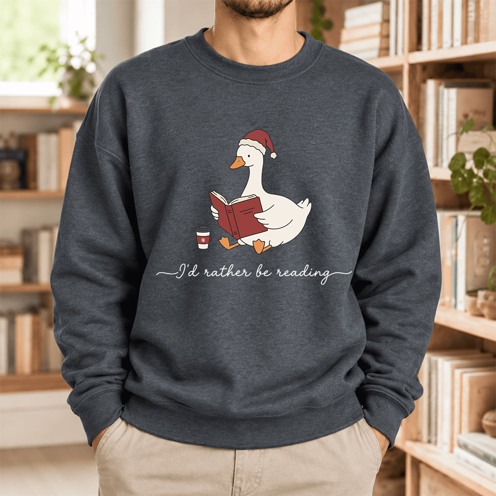I'D Rather Be Reading Softstyle Sweatshirt | Christmas Book Lover Gift Dark Heather