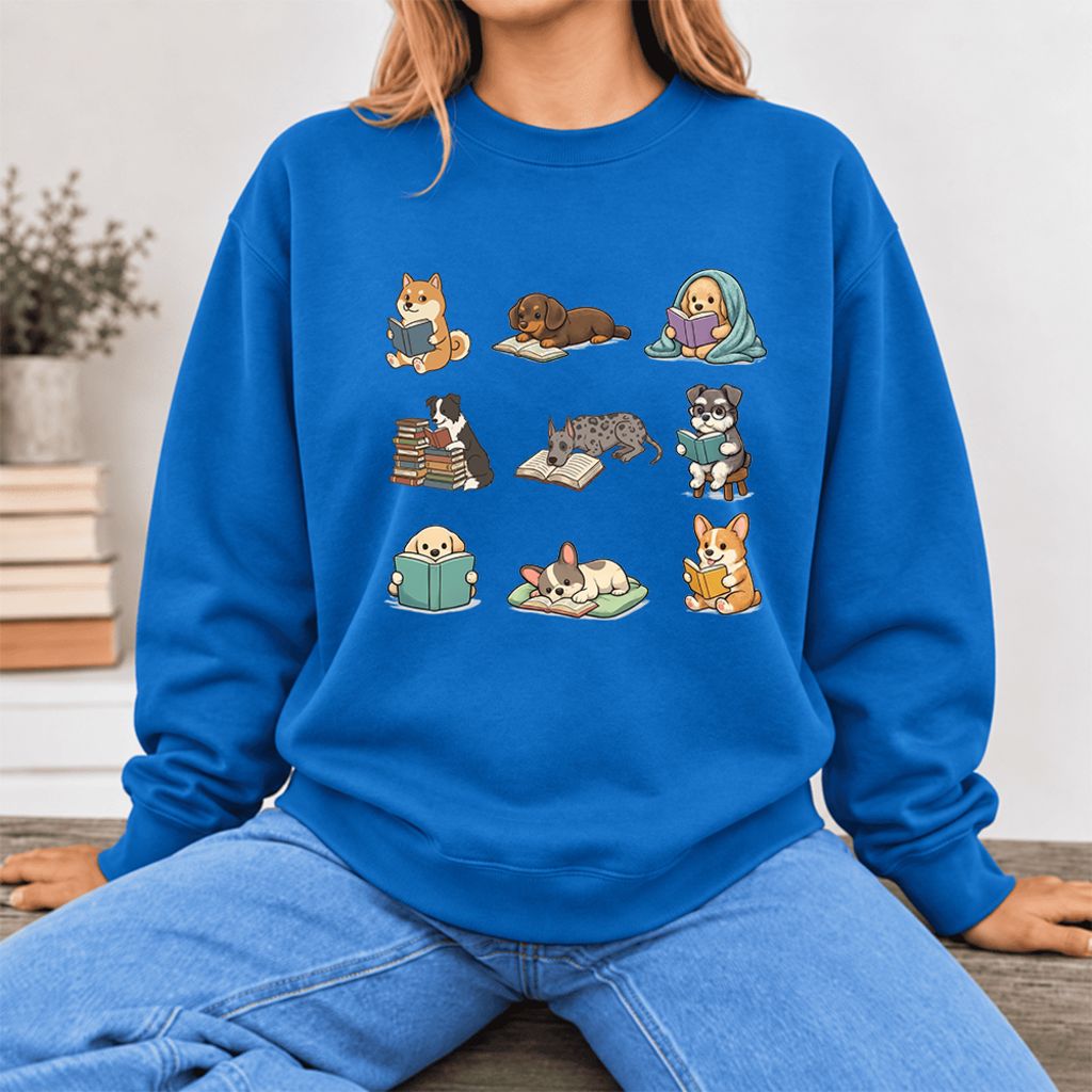 Funny Reading Dogs Embroidered Sweatshirt | Dog Mom Reader Gift Royal