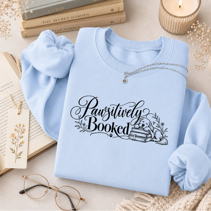 Pawsitively Booked Crewneck Sweatshirt | Dog Lover & Reader Gift Light Blue