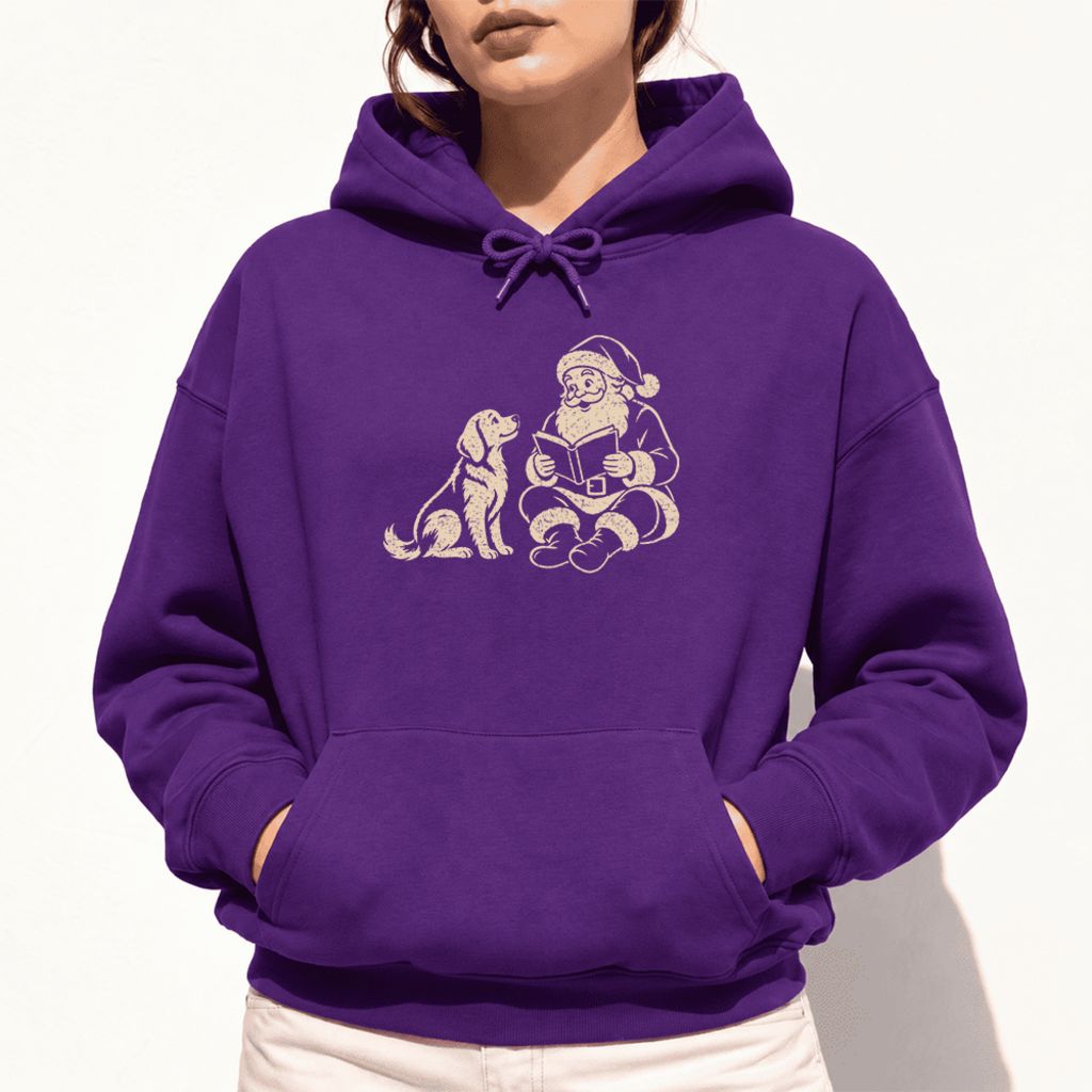 Funny Dog With Santa Christmas Softstyle Hoodie | Christmas Gift For Dog & Book Lover Purple