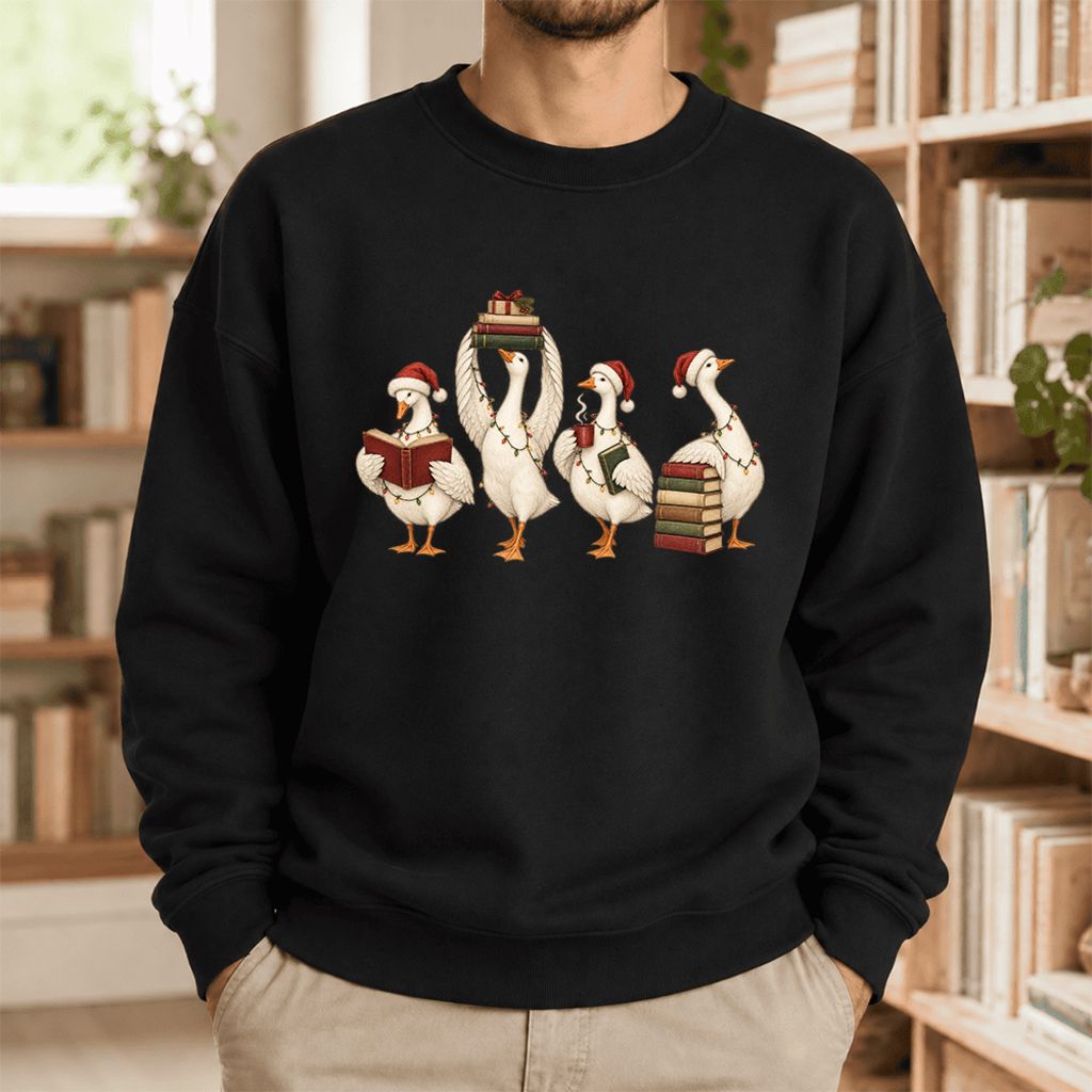 Christmas Reading Ducks Softstyle Sweatshirt | Christmas Book Lover Gift Black