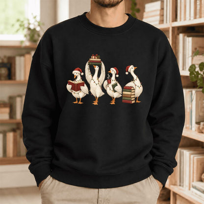 Christmas Reading Ducks Softstyle Sweatshirt | Christmas Book Lover Gift Black