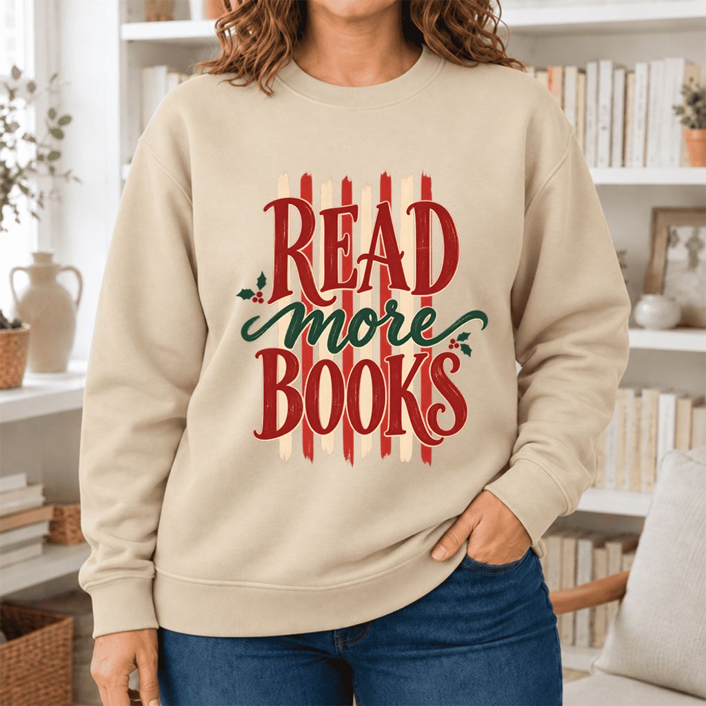 Read More Book Christmas Softstyle Sweatshirt | Christmas Book Lover Gift Sand