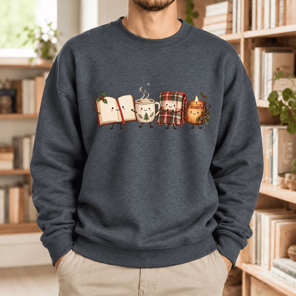 Christmas Cozy Club Softstyle Sweatshirt | Christmas Reader Gift Dark Heather