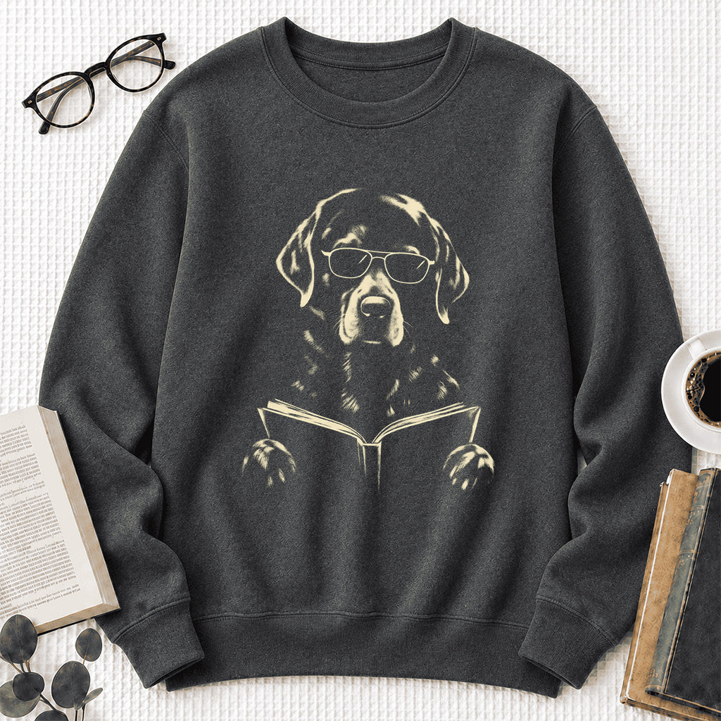 Labrador Retriever Reading Book Crewneck Sweatshirt | Reader Gift Dark Heather