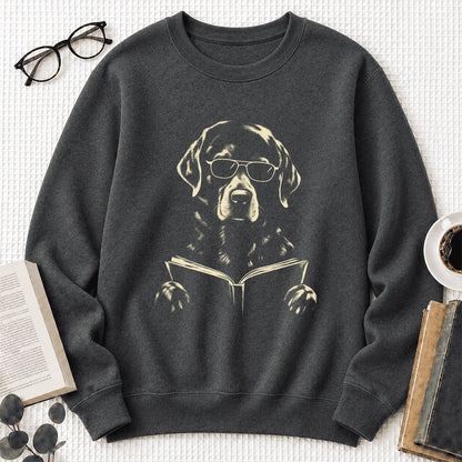 Labrador Retriever Reading Book Crewneck Sweatshirt | Reader Gift Dark Heather