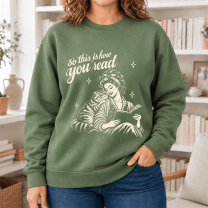 How You Read Exotic Shorthair Softstyle Sweatshirt | Cozy Cat Lover Reader Gift Military Green