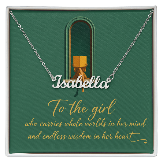 To The Girl Decorative Card And Custom Name Polished Stainless Steel Necklace With Box Book Lover Gift Font 1