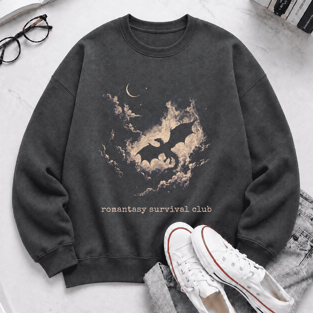 Dark Fantasy Dragon Clouds Crewneck Sweatshirt | Reader Gift Dark Heather