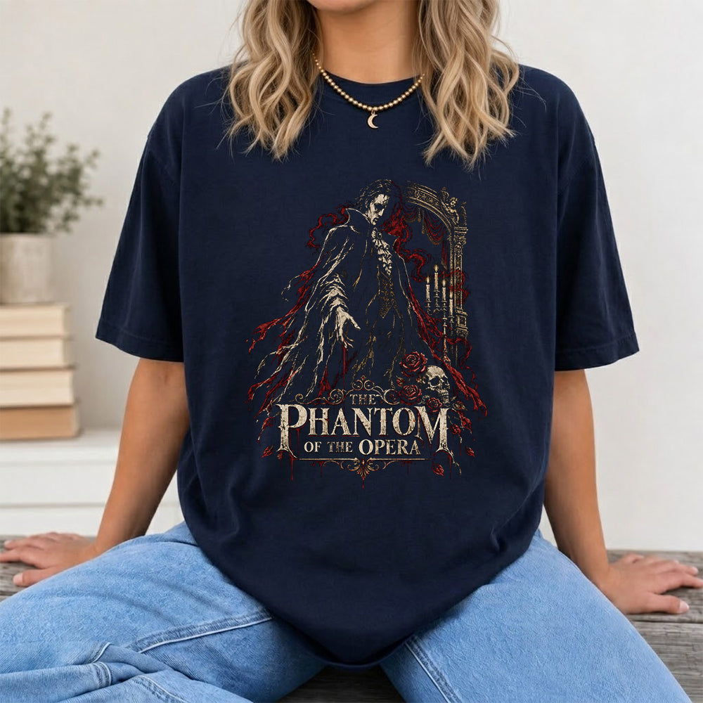 The Phantom Of The Opera Printed T-Shirt | Halloween Book Lover Gift Navy