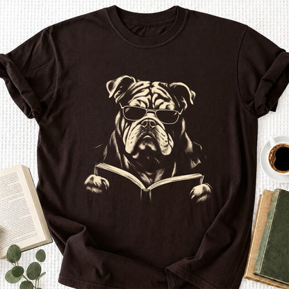 Bulldog Reading Book Softstyle T-Shirt | Book Lover Gift Dark Chocolate