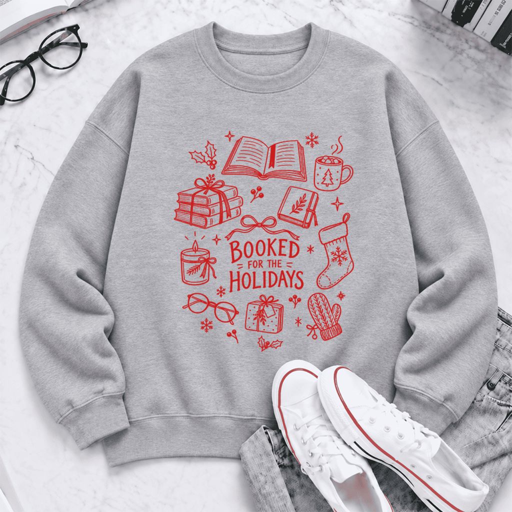 Booked For The Holidays Softstyle Sweatshirt | Christmas Book Lover Gift Sport Grey