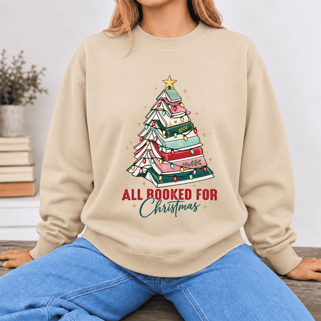 All Booked For Christmas Softstyle Sweatshirt | Christmas Book Lover Gift Sand