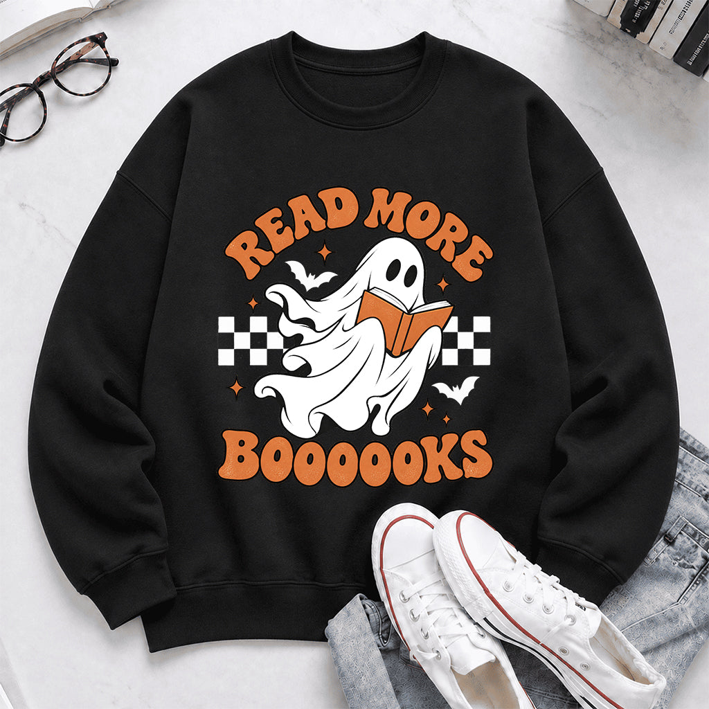 Read More Books Ghost Printed Sweatshirt | Halloween Book Lover Gift Black