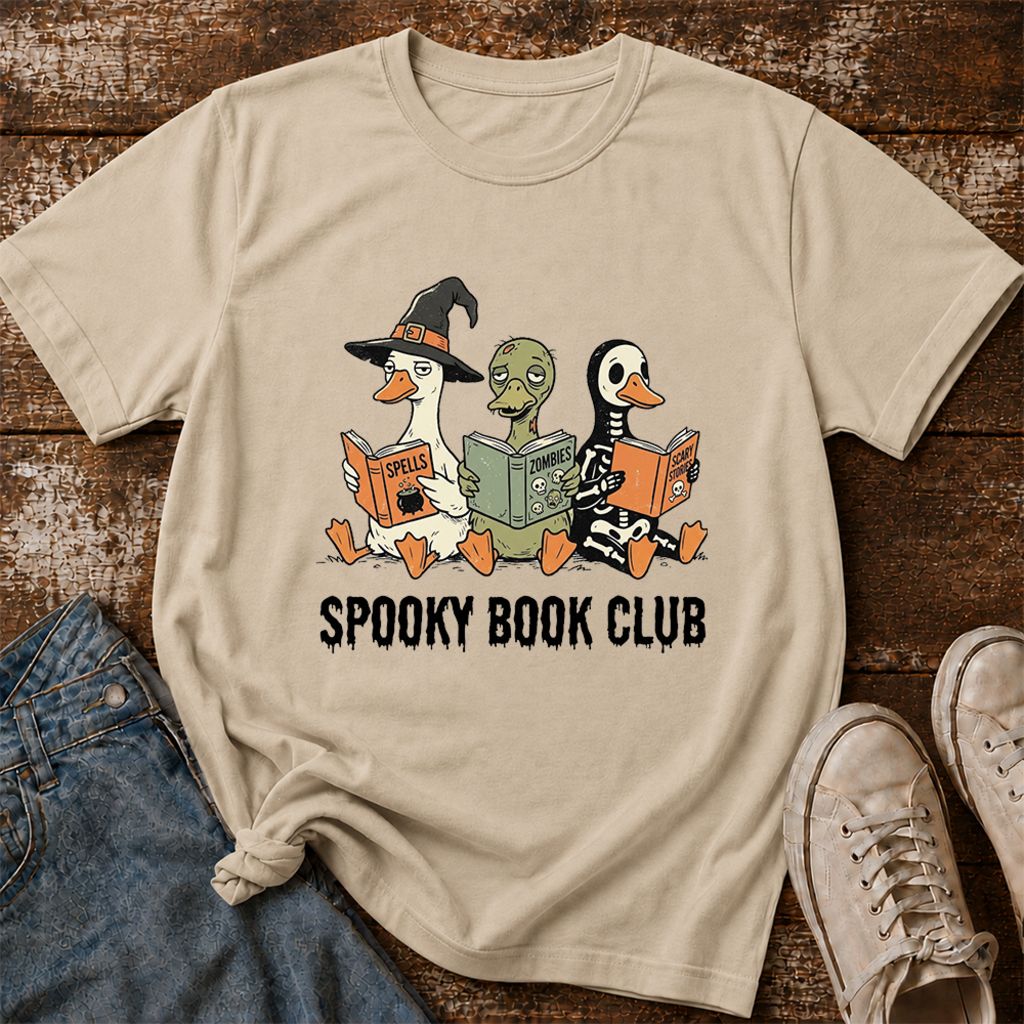 Spooky Book Club Printed T-Shirt | Halloween Book Lover Gift Sand