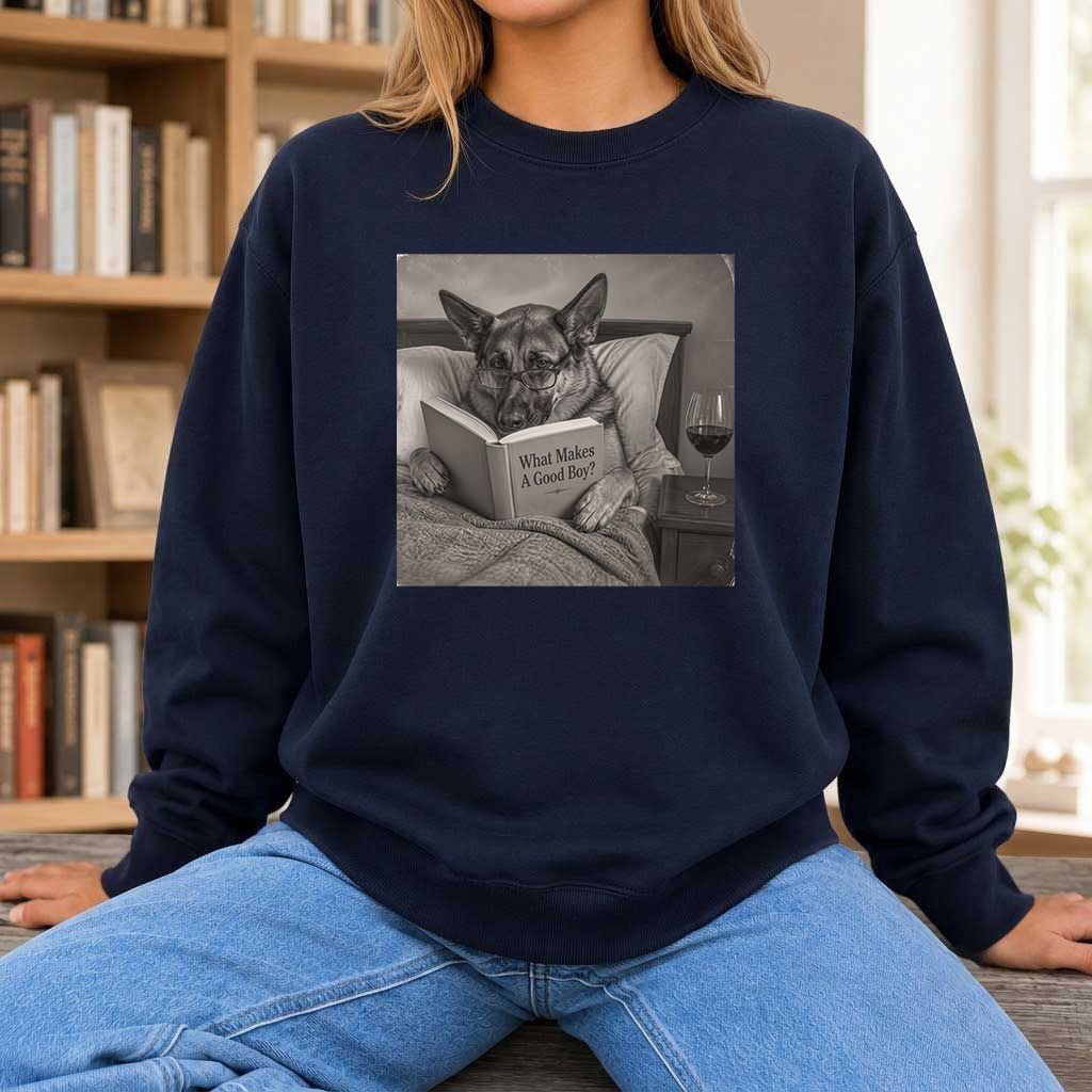 What Makes A Good Boy Crewneck Sweatshirt | Dog Lover Reader Gift Navy