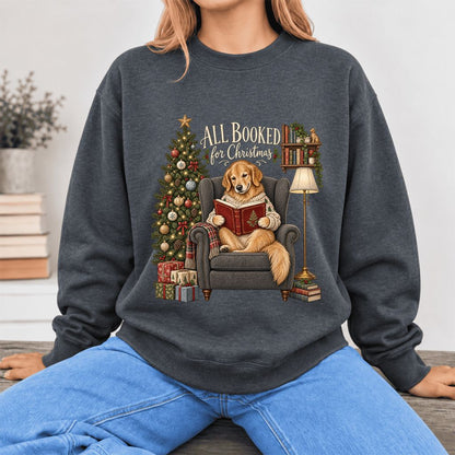 All Booked For Christmas Sweatshirt | Christmas Reader Gift Dark Heather