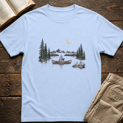 Reading Ghost On The Boat Printed T-Shirt | Spooky Book Lover Gift Light Blue