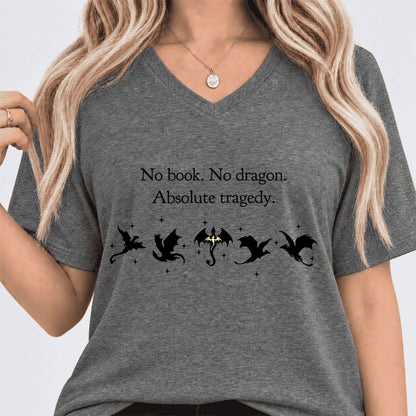 No Book, No Dragon, Absolute Tragedy Ultra-Soft V-Neck | Fantasy Book Lover Gift Deep Heather
