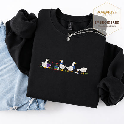 Four Reading Ducks Embroidered Sweatshirt | Reader Gift Black