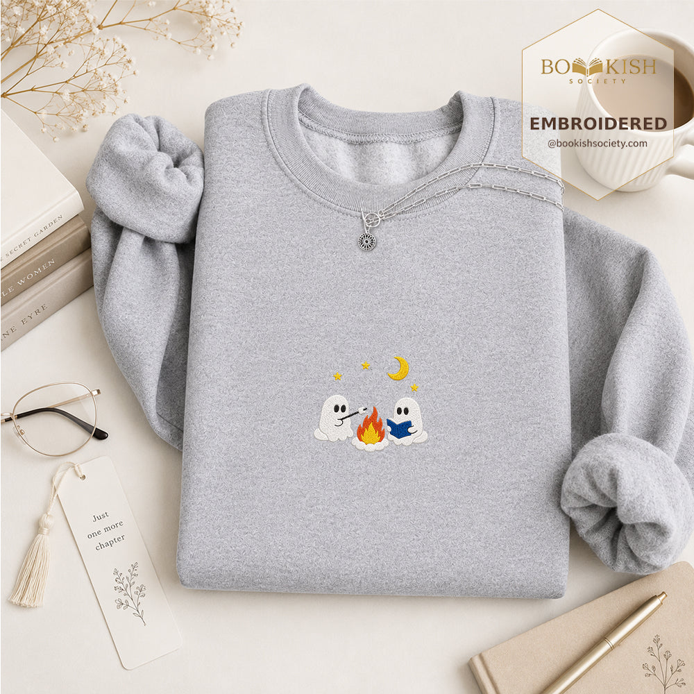 Cute Ghost Camping Embroidered Sweatshirt | Reader Gift Sport Grey