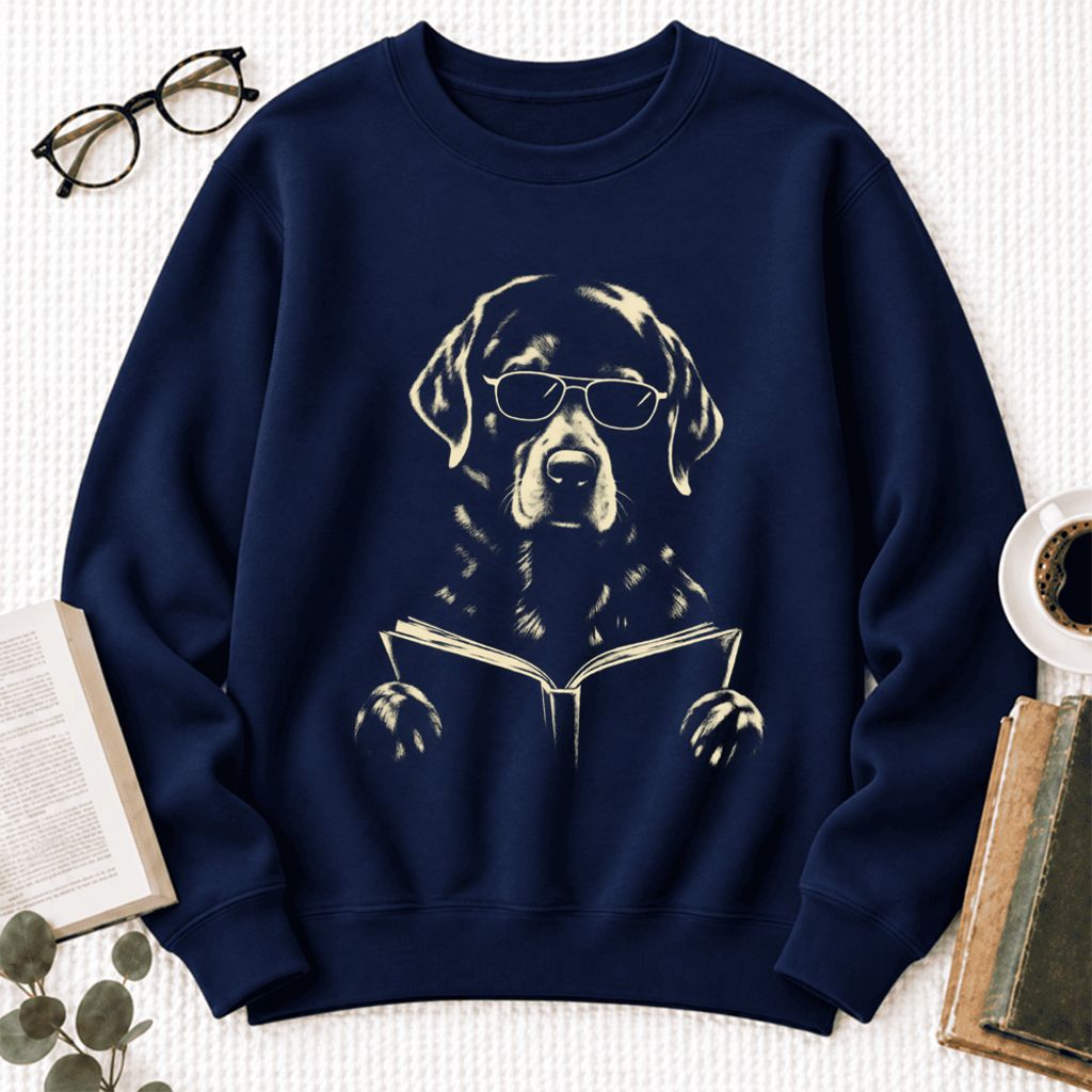 Labrador Retriever Reading Book Softstyle Sweatshirt | Dog Mom Reader Gift Navy