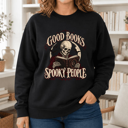 Good Books Spooky People Printed Sweatshirt | Halloween Book Lover Gift Black