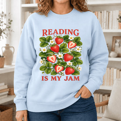 Reading Is My Jam Crewneck Sweatshirt | Reader Gift Light Blue