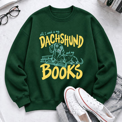 All I Need Is My Dachshund And My Books Softstyle Sweatshirt | Gift Forest Green