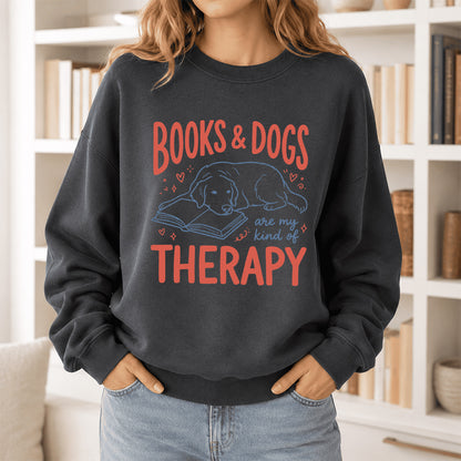 Give Me Books & Dogs Crewneck Sweatshirt | Dog Lover & Reader Gift Dark Heather