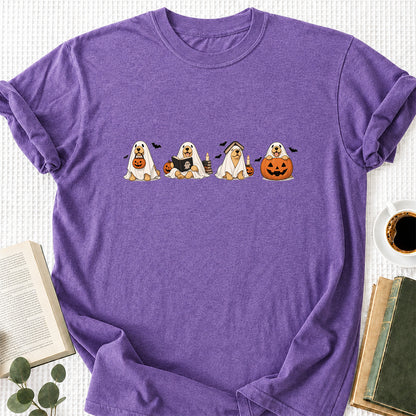 Spooky Golden Retrievers Book Club Printed T-Shirt | Halloween Book Lover Gift Heather Purple