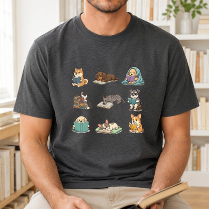 Funny Dogs Reading Softstyle T-Shirt | Book Lover Gift Dark Heather