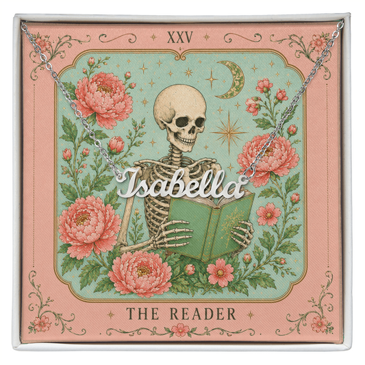 The Reader Tarot Decorative Card And Custom Name Polished Stainless Steel Necklace With Box Book Lover Gift Font 1