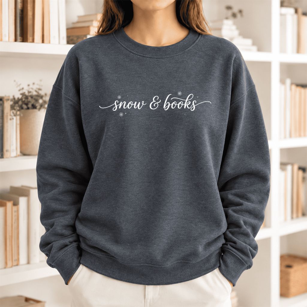 Snow & Books Softstyle Sweatshirt | Christmas Book Lover Gift Dark Heather