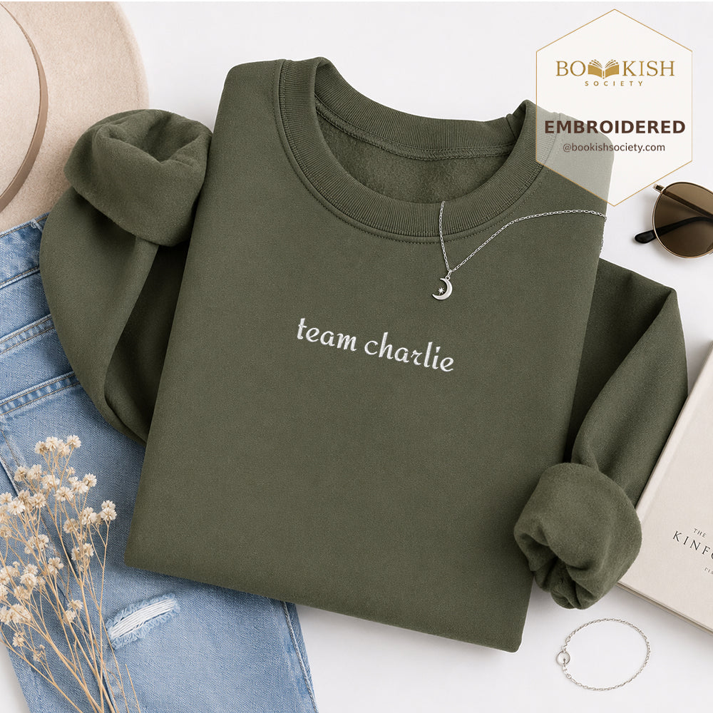 Team Charlie Embroidered Sweatshirt | Reader Gift Military Green